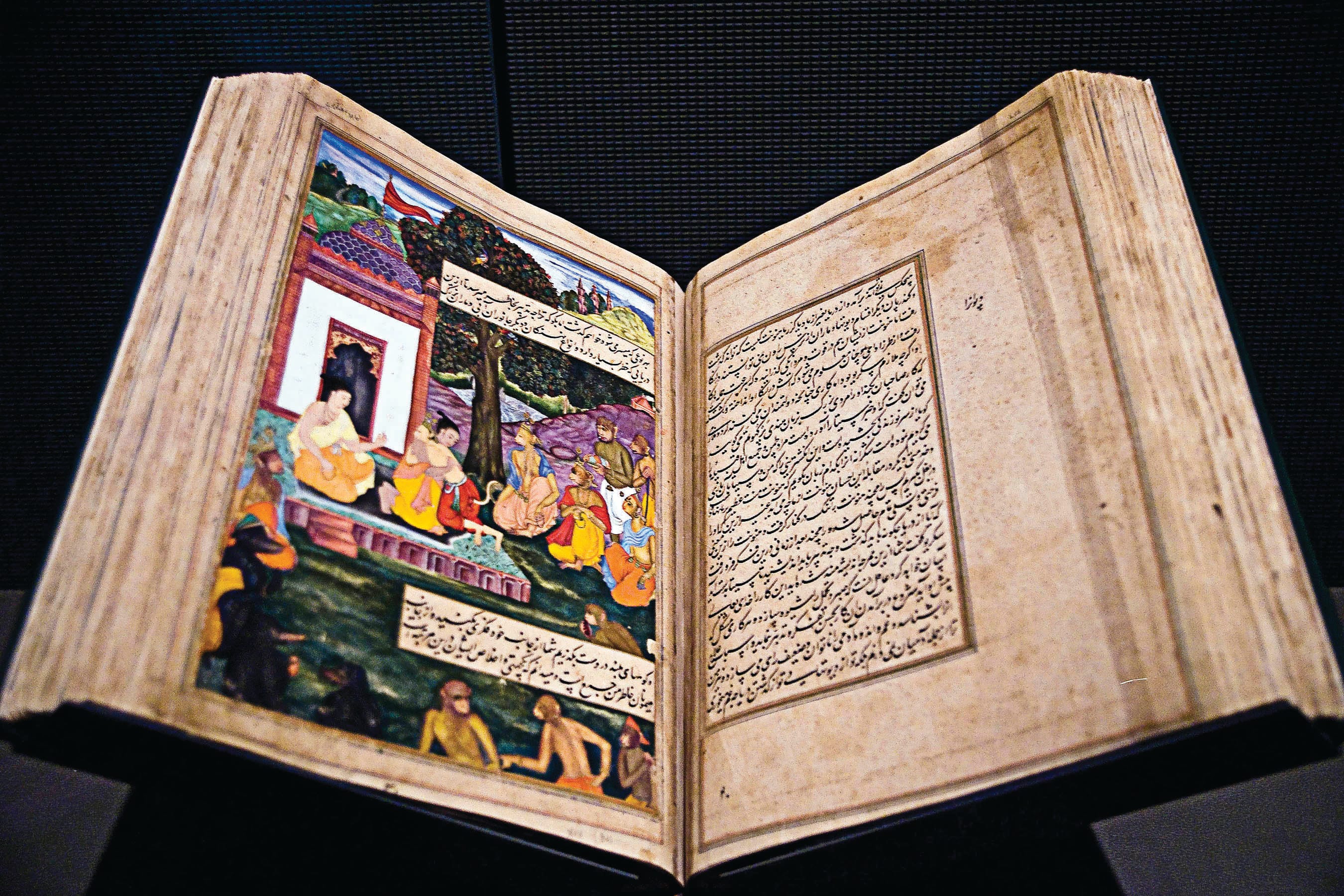 A handwritten and illustrated codex of the Ramayana in Persian. Image by Hafiz Issadeen via Flickr